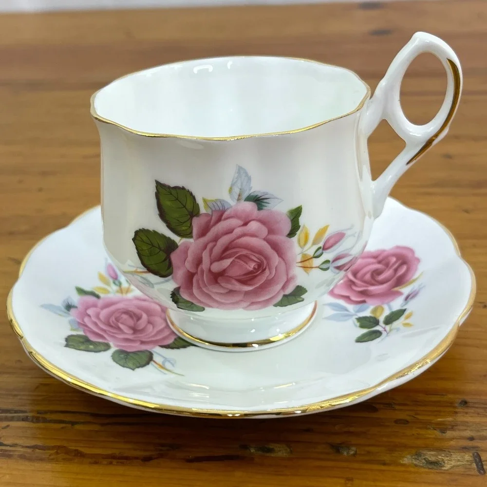 Royal Dover Bone China Cup & Saucer Pink Roses England Made Marked‎ JUNE